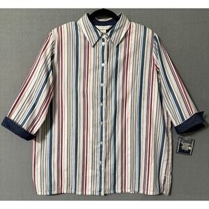 Allison Daley Women Blouse Size 16 Multicolor Striped 3/4 Sleeve Button Up